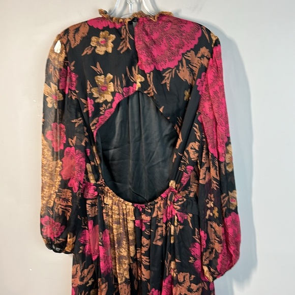 Anthropologie Porridge Black Puff Sleeve Open Back Floral Chiffon Dress Size 1X - Picture 13 of 16
